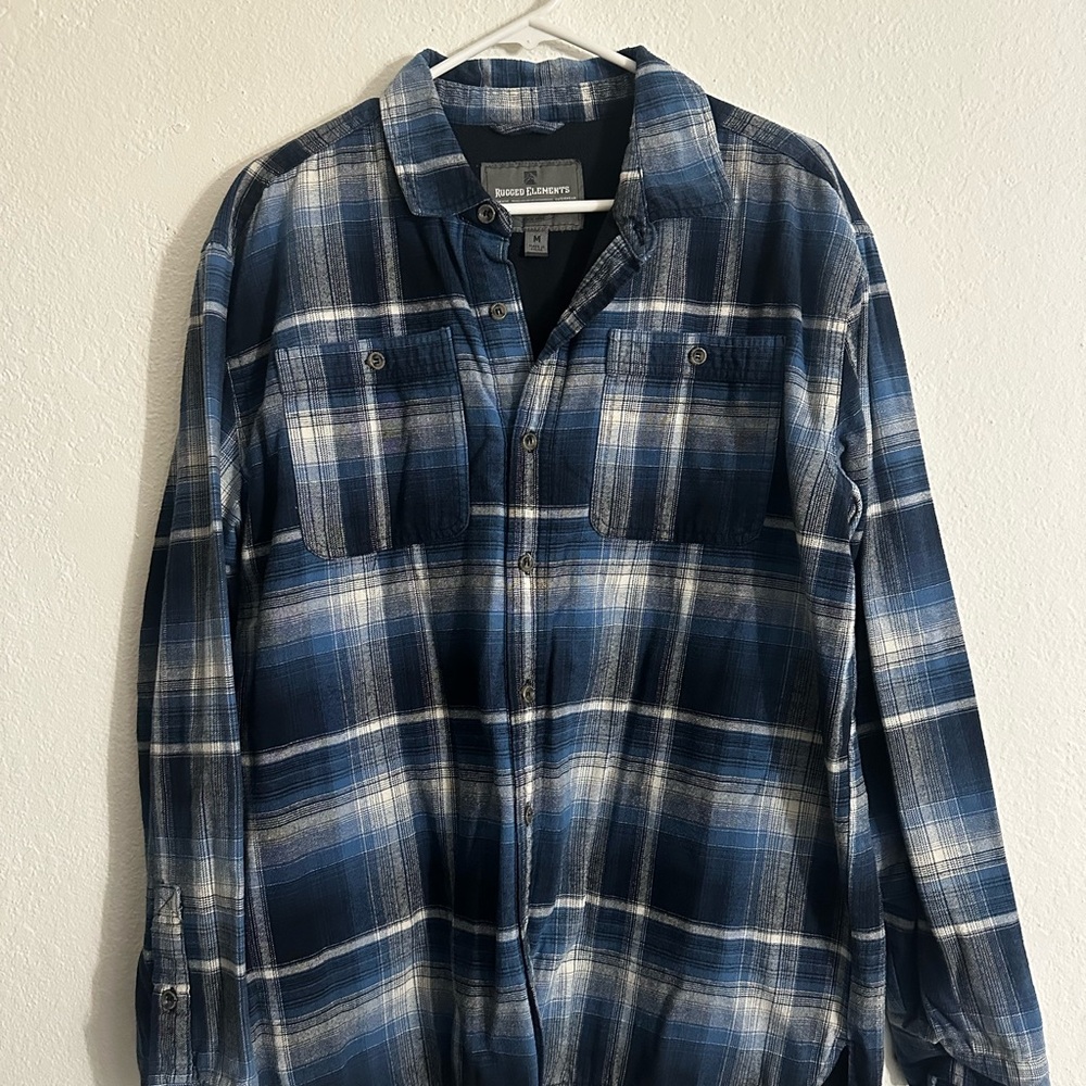 Navy Plaid Casual Button-Down Shirt